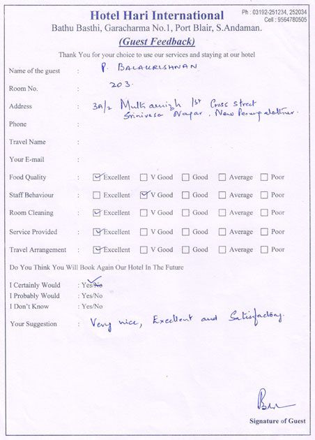 Guest Feedback Card 5